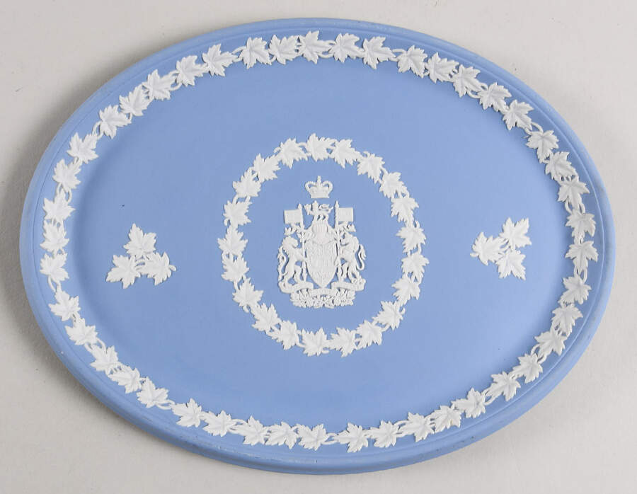 Cream Color on Lavender (Pale Blue) Jasperware 10" Oval Tray by Wedgwood-1