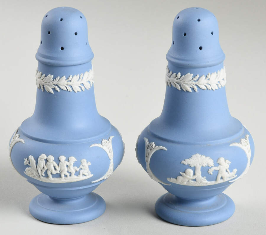 Cream Color on Lavender (Pale Blue) Jasperware Salt & Pepper Set by Wedgwood-1