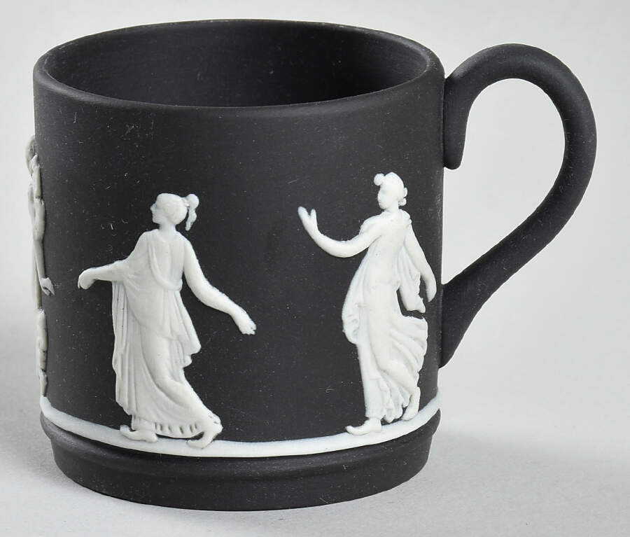 Cream Color on Lavender (Pale Blue) Jasperware Flat Black Demitasse Cup by Wedgwood-1