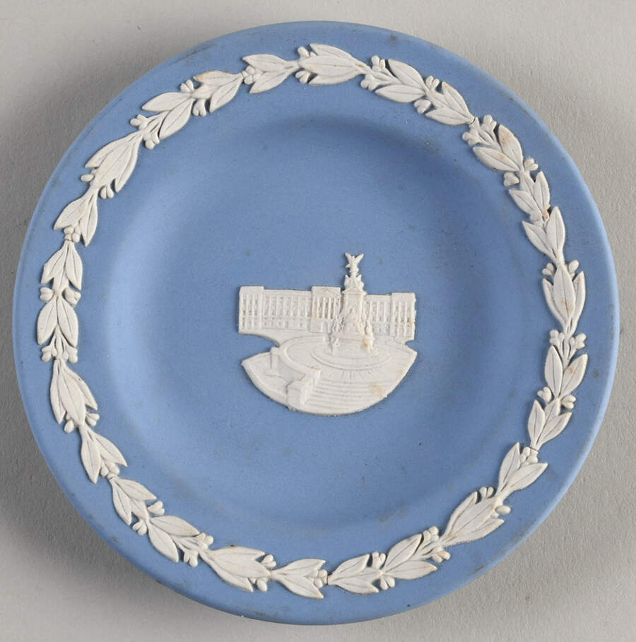 Cream Color on Lavender (Pale Blue) Jasperware Round Landmark Tray by Wedgwood-1