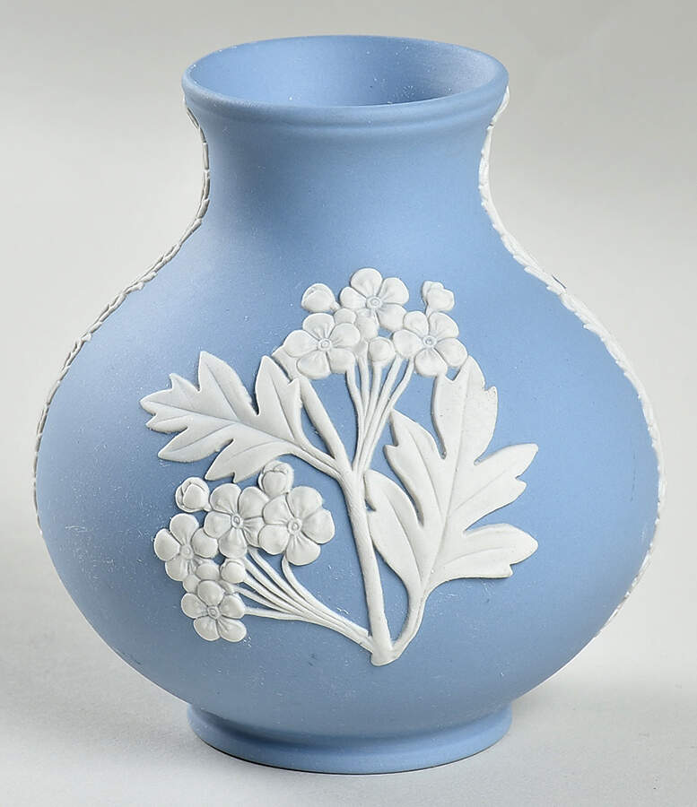 Cream Color on Lavender (Pale Blue) Jasperware 4" Bulbous Vase by Wedgwood-1