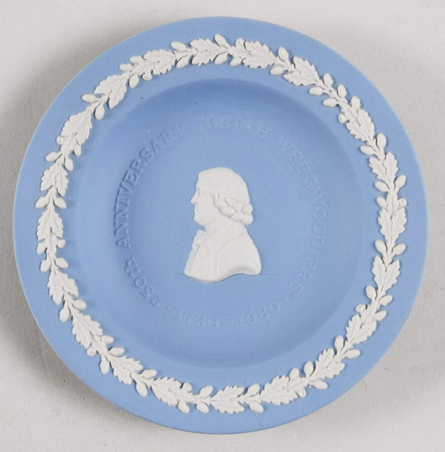 Cream Color on Lavender (Pale Blue) Jasperware 4" Round Anniversary Tray by Wedgwood-1