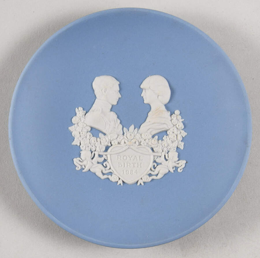 Cream Color on Lavender (Pale Blue) Jasperware Round Personality Tray by Wedgwood-1