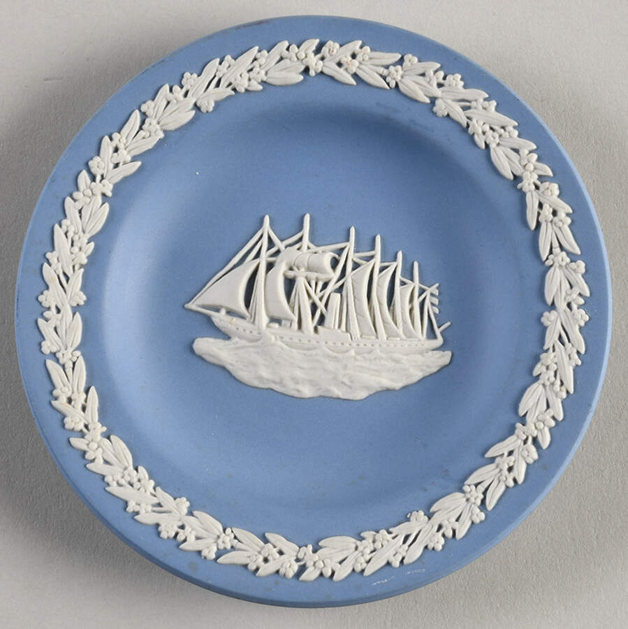 Cream Color on Lavender (Pale Blue) Jasperware 4" Round Tray by Wedgwood-1