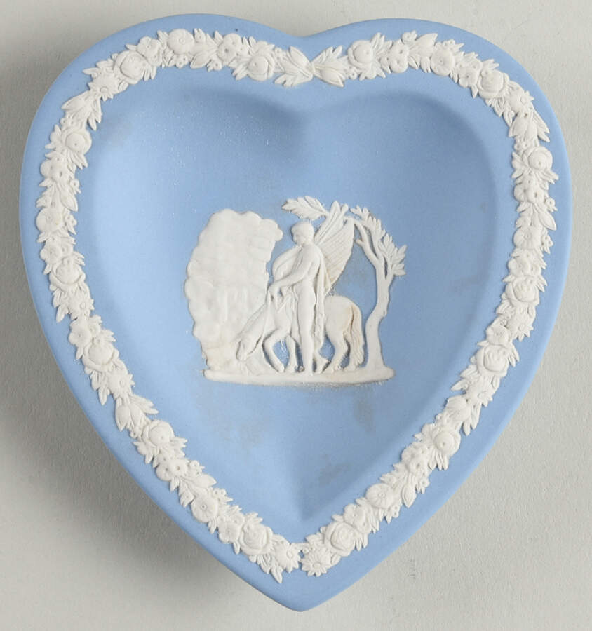 Cream Color on Lavender (Pale Blue) Jasperware Small Heart Shape Ashtray by Wedgwood-1