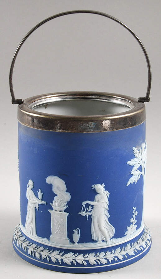 Cream Color on Wedgwood Blue Jasperware Biscuit Barrel No Lid by Wedgwood-1