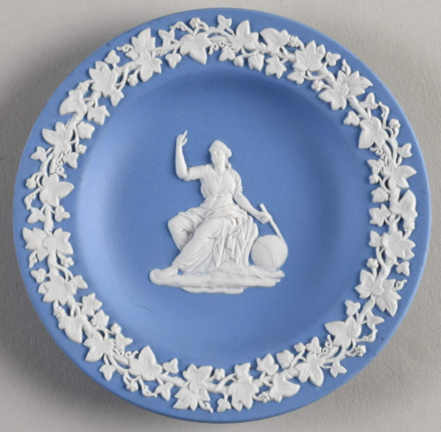 Cream Color on Lavender (Pale Blue) Jasperware 4" Round Tray by Wedgwood-1