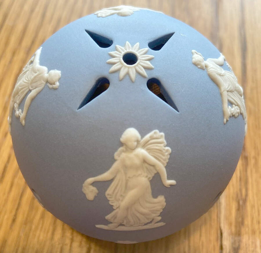 Cream Color on Lavender (Pale Blue) Jasperware Pommander by Wedgwood-1