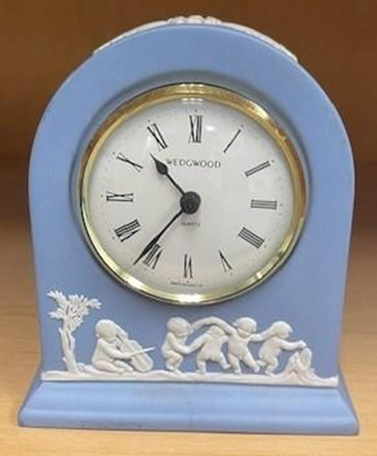 Cream Color on Lavender (Pale Blue) Jasperware Mantel Clock by Wedgwood-1