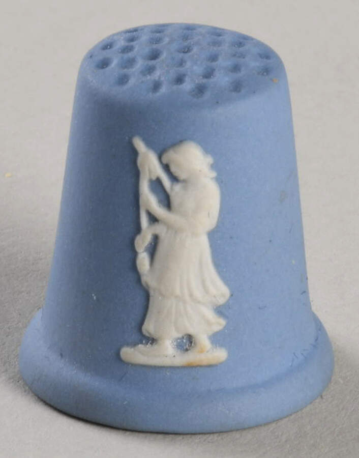 Cream Color on Lavender (Pale Blue) Jasperware Thimble by Wedgwood-1
