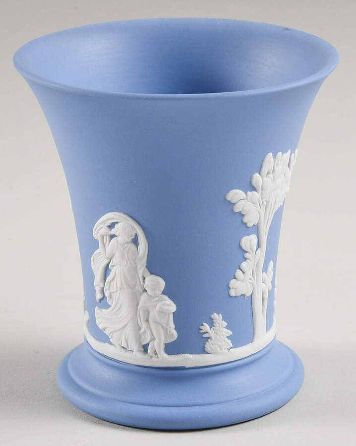 Cream Color on Lavender (Pale Blue) Jasperware Posey Pot "Garden" by Wedgwood-1