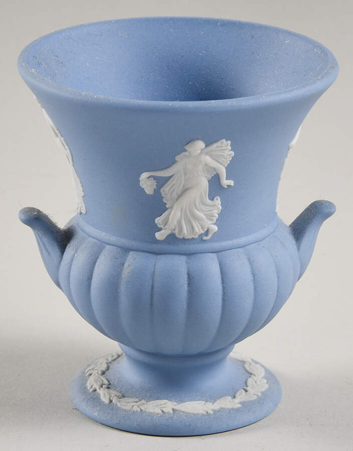 Cream Color on Lavender (Pale Blue) Jasperware 3" Mini Bud Vase by Wedgwood-1