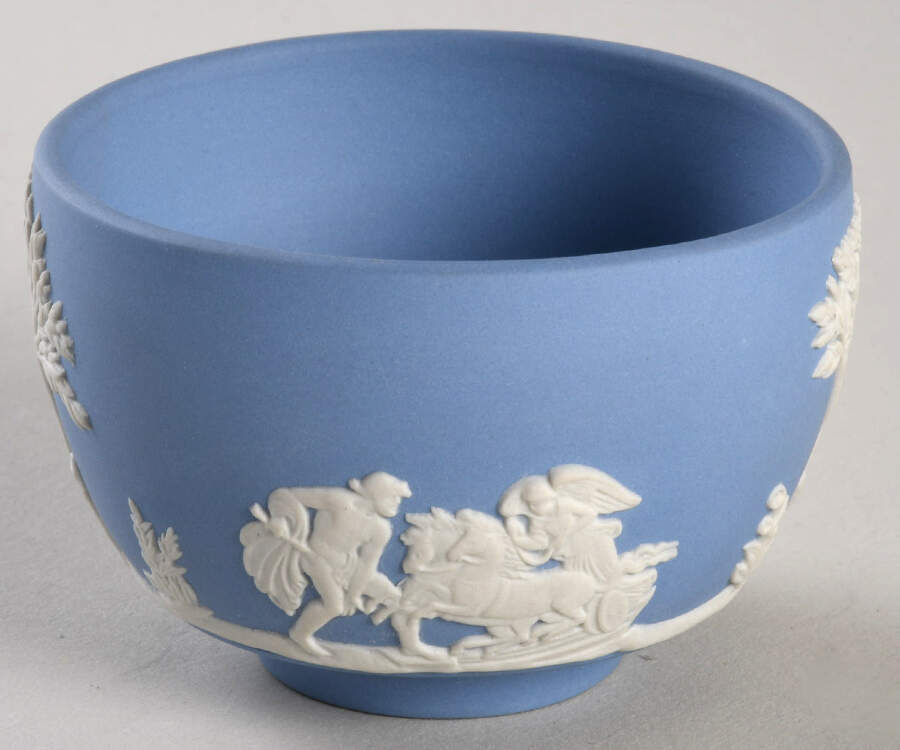 Cream Color on Lavender (Pale Blue) Jasperware Mini Open Sugar Bowl by Wedgwood-1