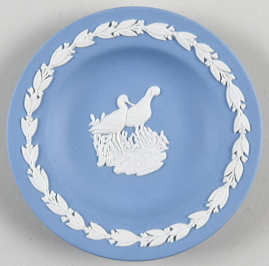 Cream Color on Lavender (Pale Blue) Jasperware Animal Round Tray by Wedgwood-1