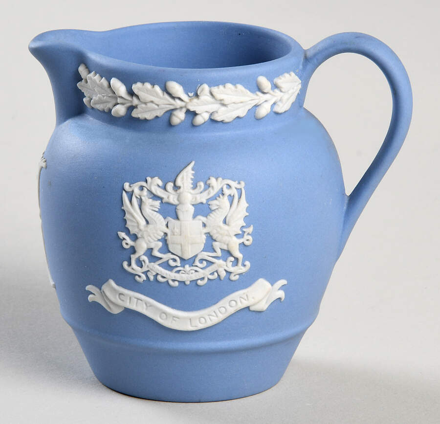 Cream Color on Lavender (Pale Blue) Jasperware Landmark Mini Creamer by Wedgwood-1