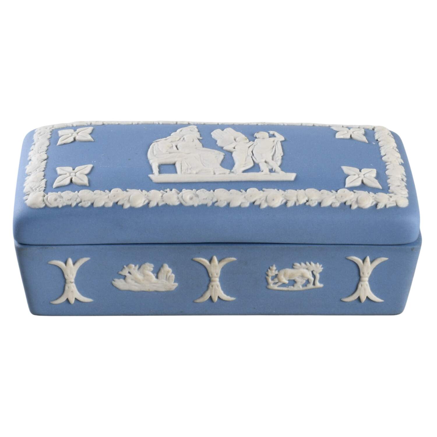 Cream Color on Lavender (Pale Blue) Jasperware 3" Rectangular Box & Lid by Wedgwood-1