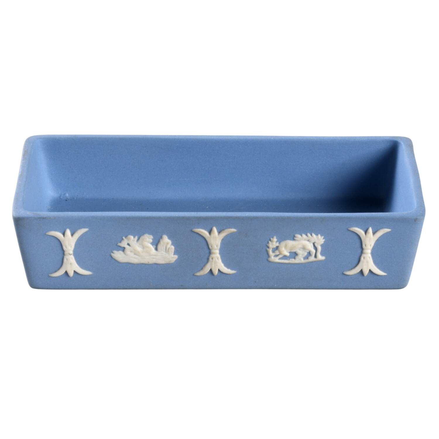 Cream Color on Lavender (Pale Blue) Jasperware 3" Rectangular Box No Lid by Wedgwood-1