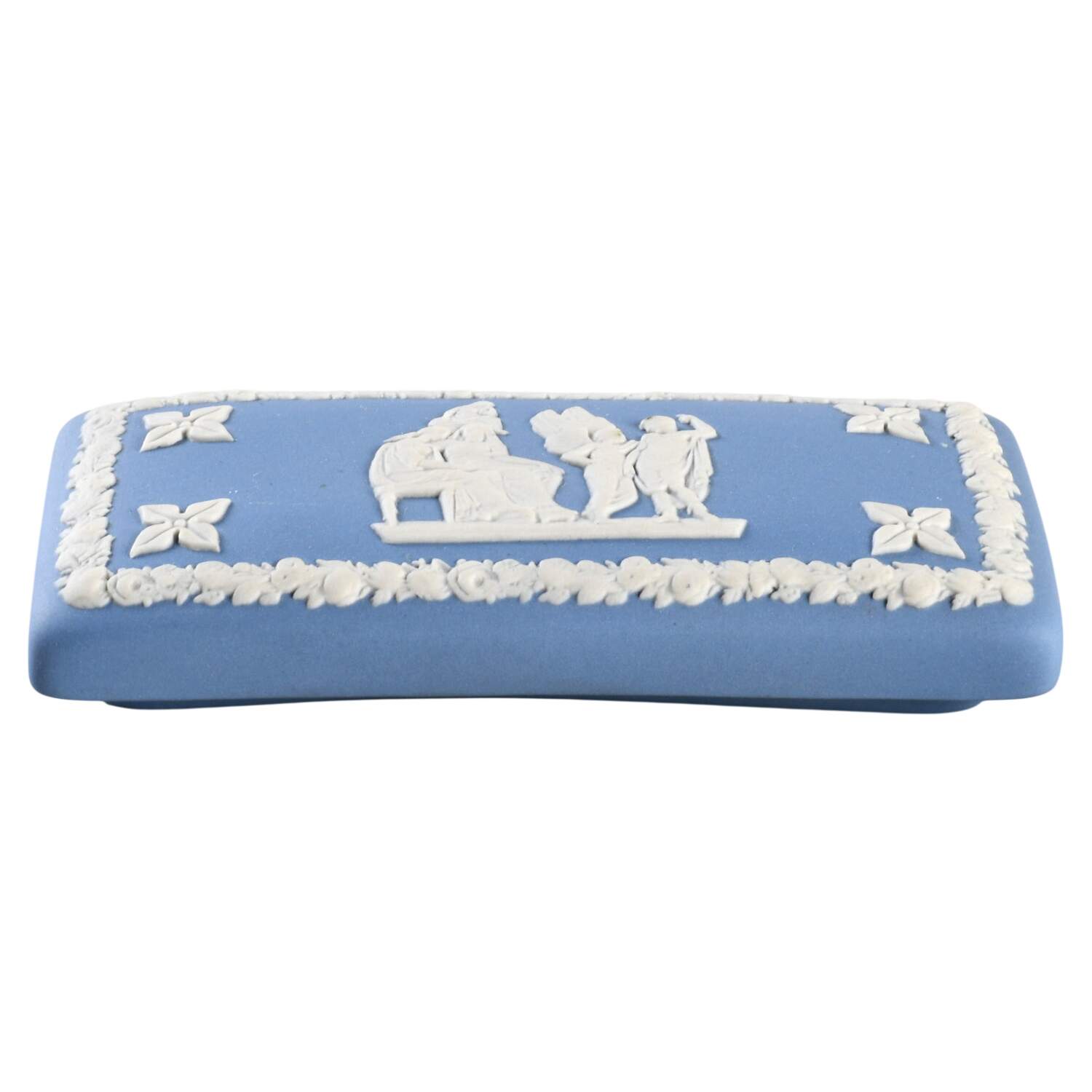 Cream Color on Lavender (Pale Blue) Jasperware Lid for 3" Rectangular Box by Wedgwood-1