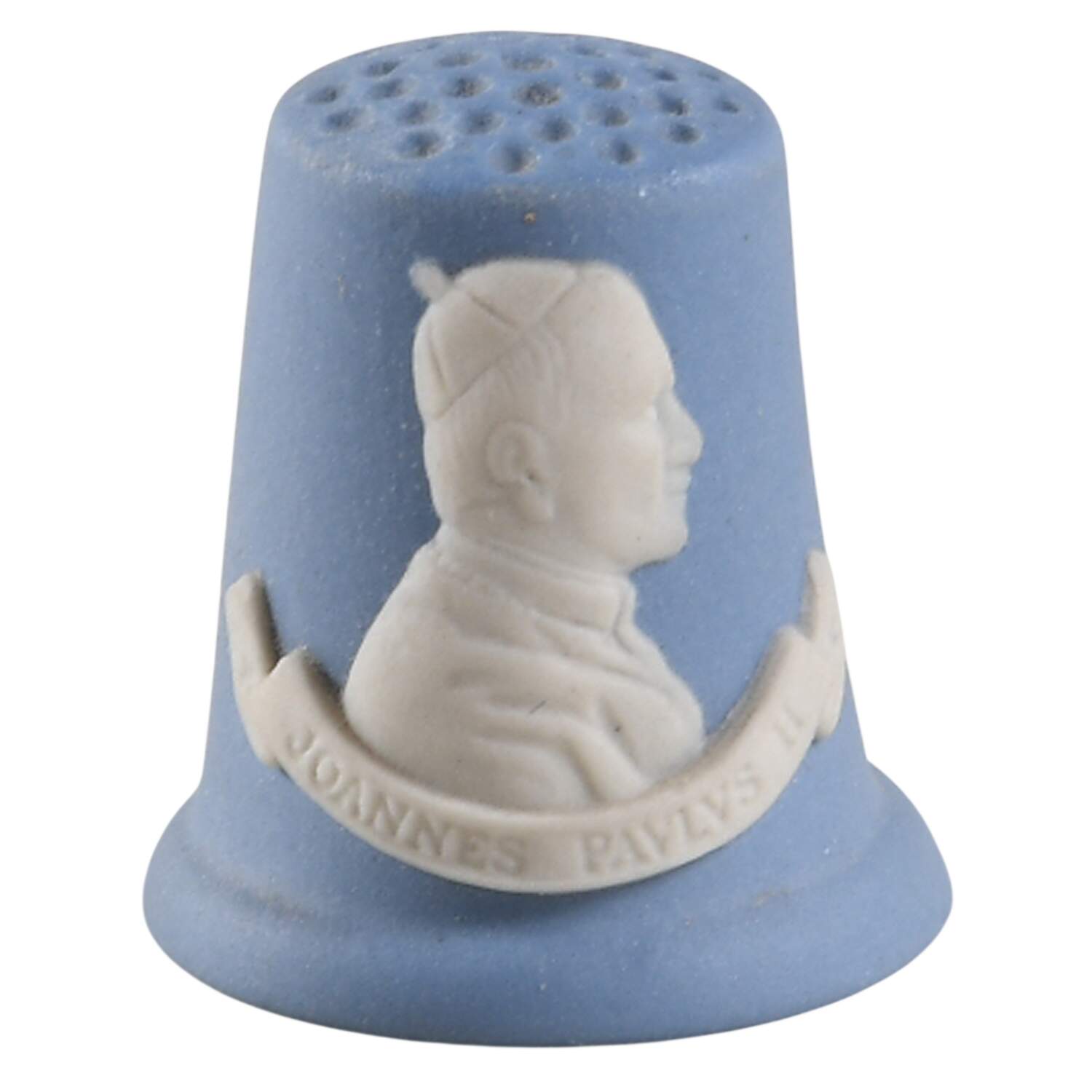 Cream Color on Lavender (Pale Blue) Jasperware Thimble by Wedgwood-1