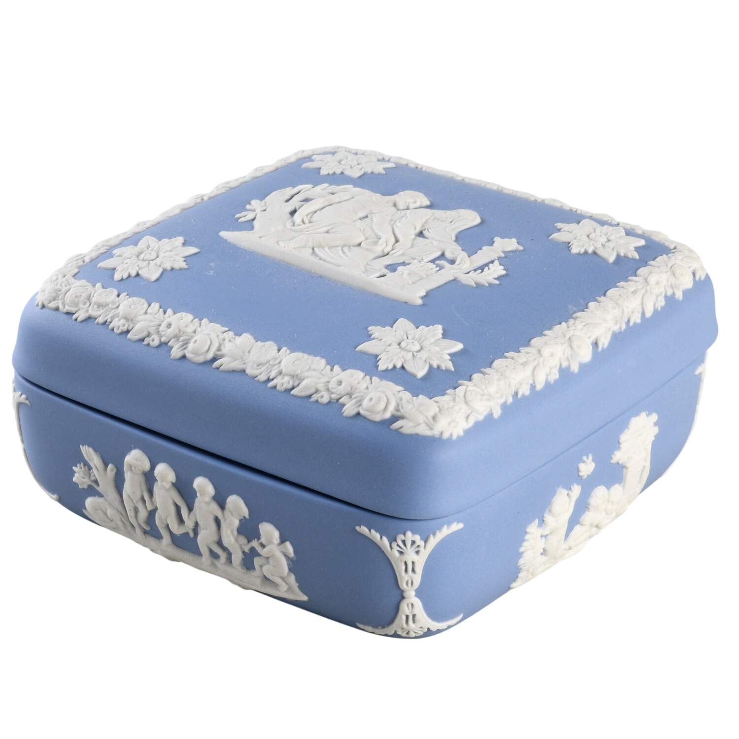 Cream Color on Lavender (Pale Blue) Jasperware Square Box & Lid by Wedgwood-1
