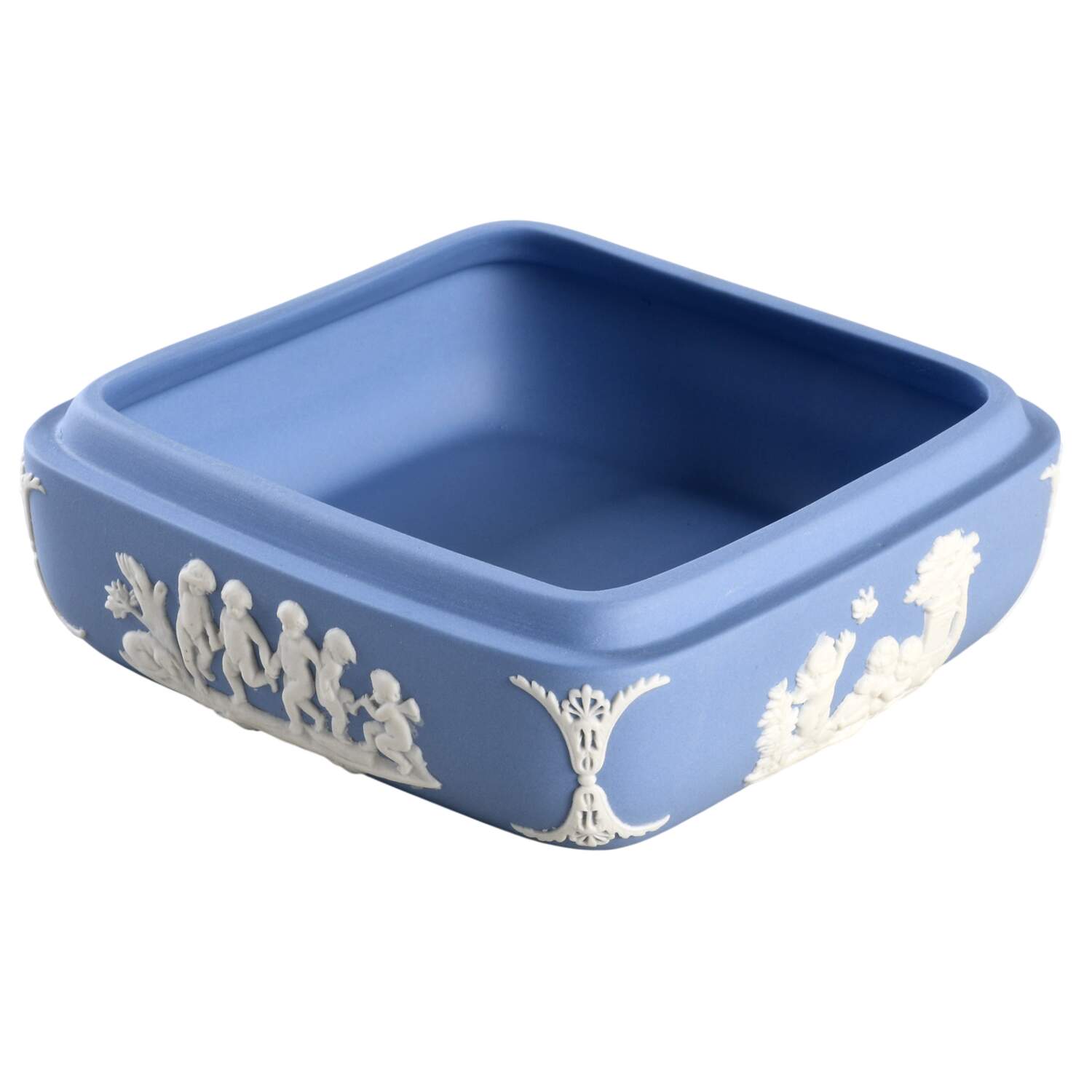 Cream Color on Lavender (Pale Blue) Jasperware Square Box No Lid by Wedgwood-1