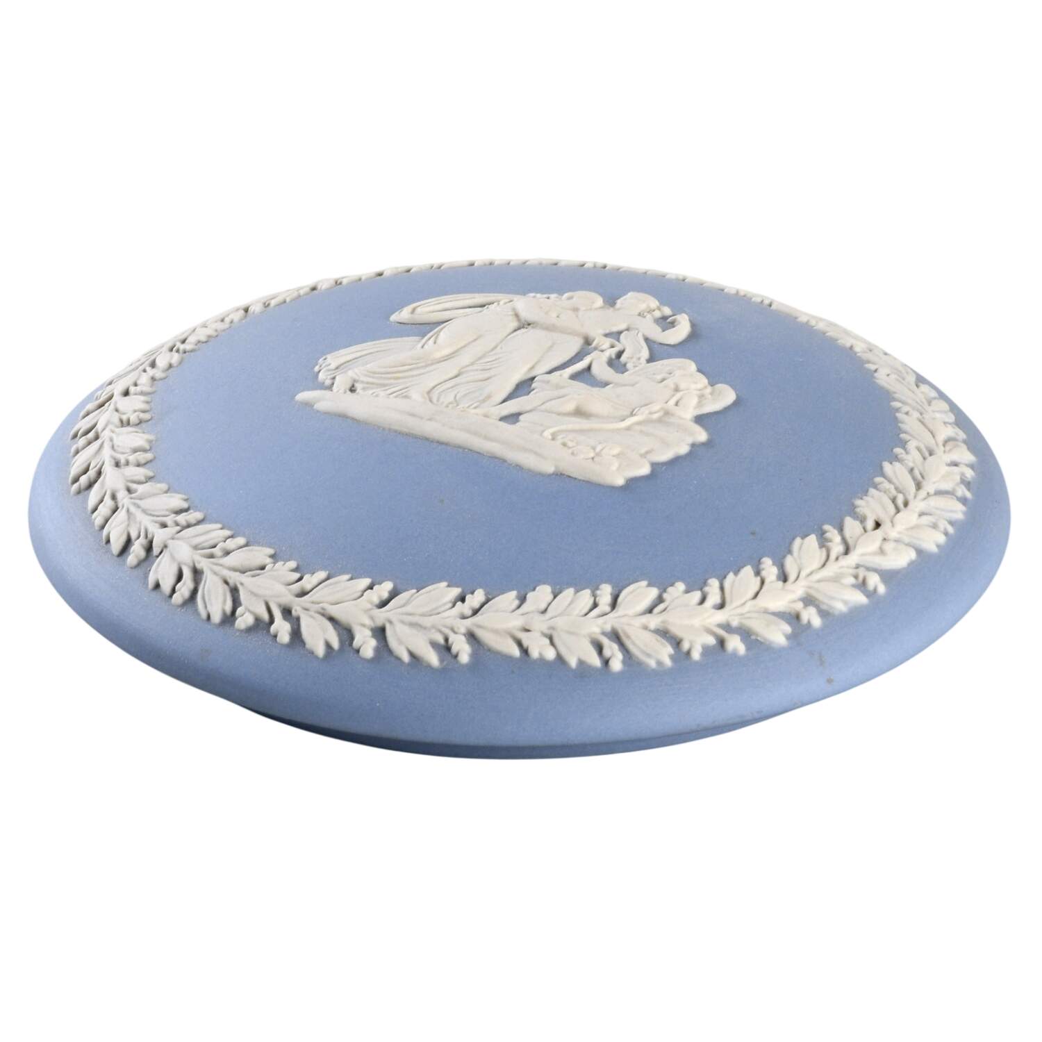 Cream Color on Lavender (Pale Blue) Jasperware 3" Round Fluted Box-Lid by Wedgwood-1