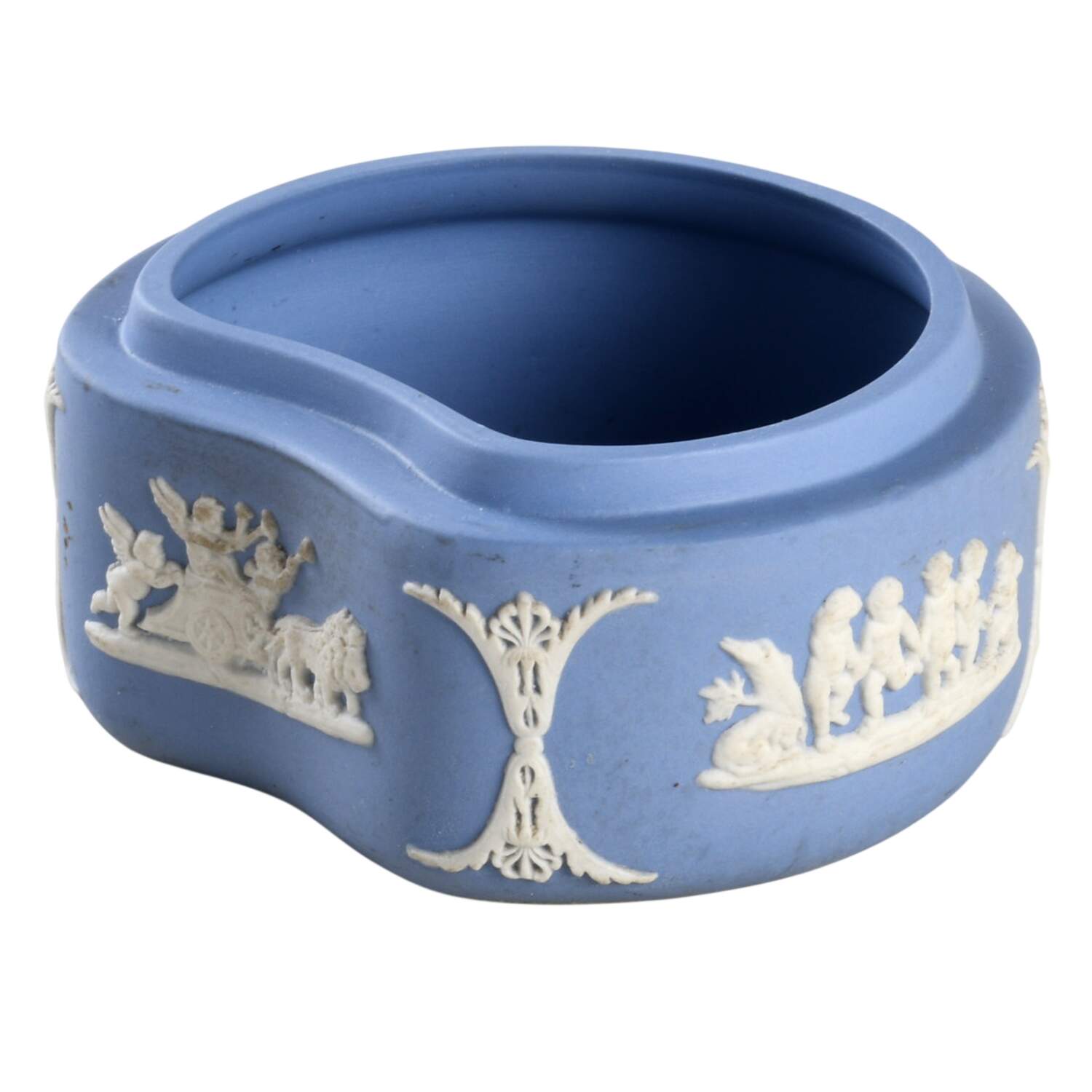 Cream Color on Lavender (Pale Blue) Jasperware Bean Box No Lid by Wedgwood-1