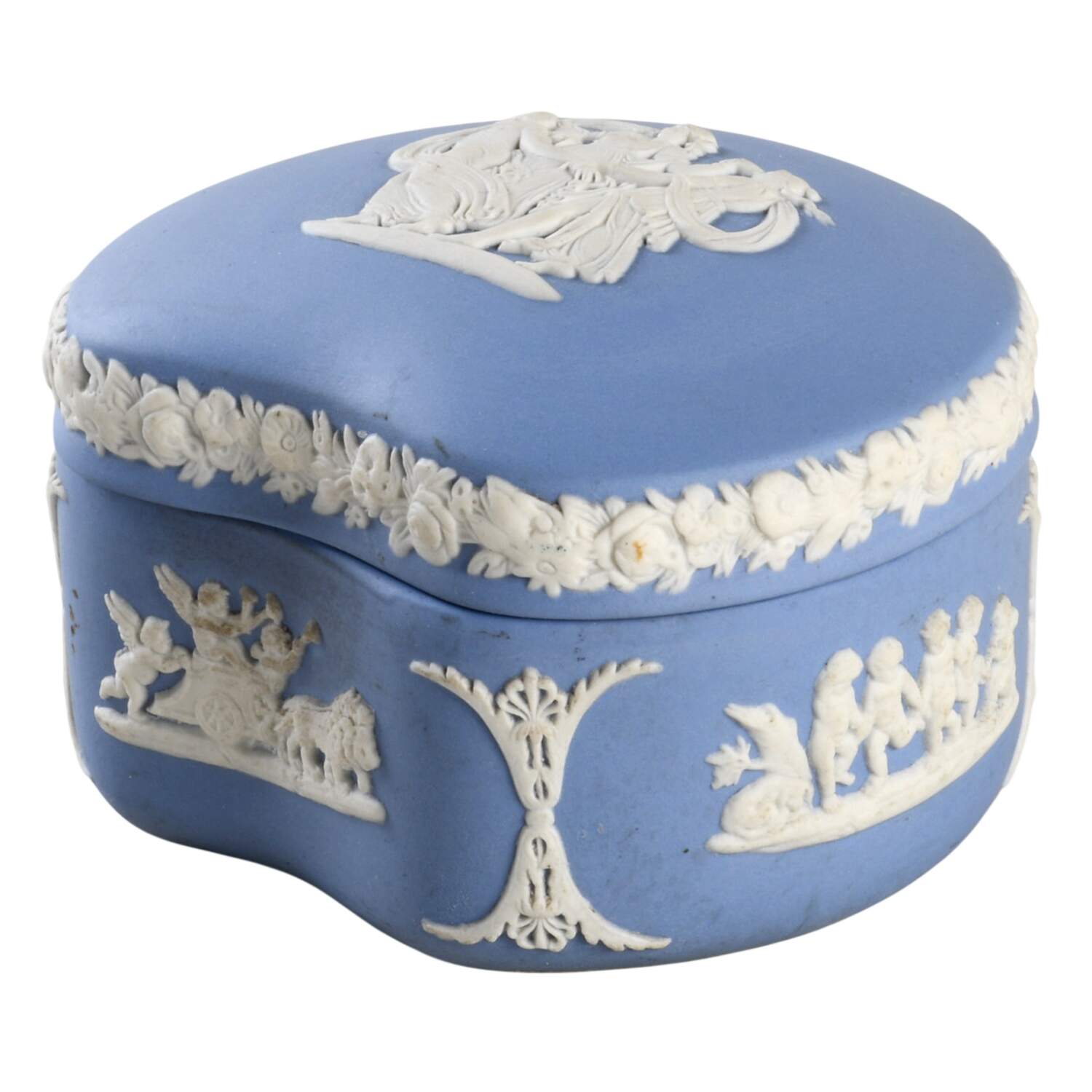 Cream Color on Lavender (Pale Blue) Jasperware Bean Box & Lid by Wedgwood-1