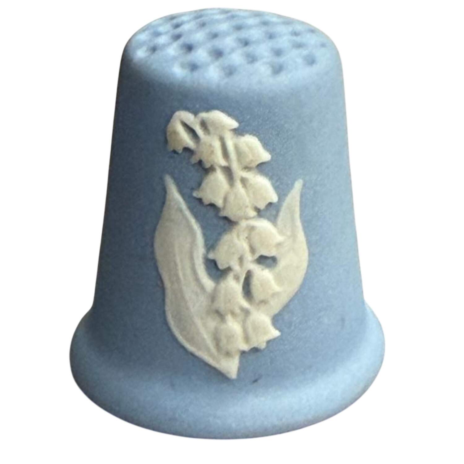 Cream Color on Lavender (Pale Blue) Jasperware Thimble by Wedgwood-1