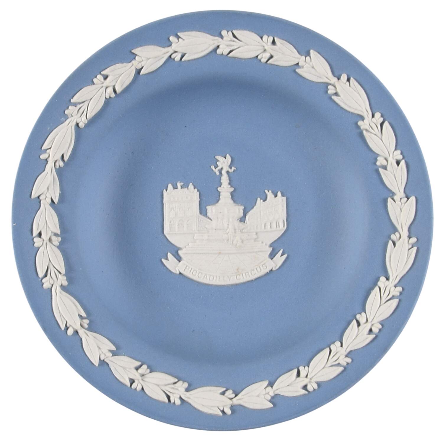 Cream Color on Lavender (Pale Blue) Jasperware 4" Round Tray by Wedgwood-1