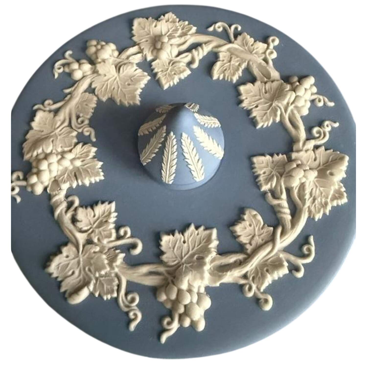 Cream Color on Lavender (Pale Blue) Jasperware Lid for Large Spiked Knob Box by Wedgwood-1