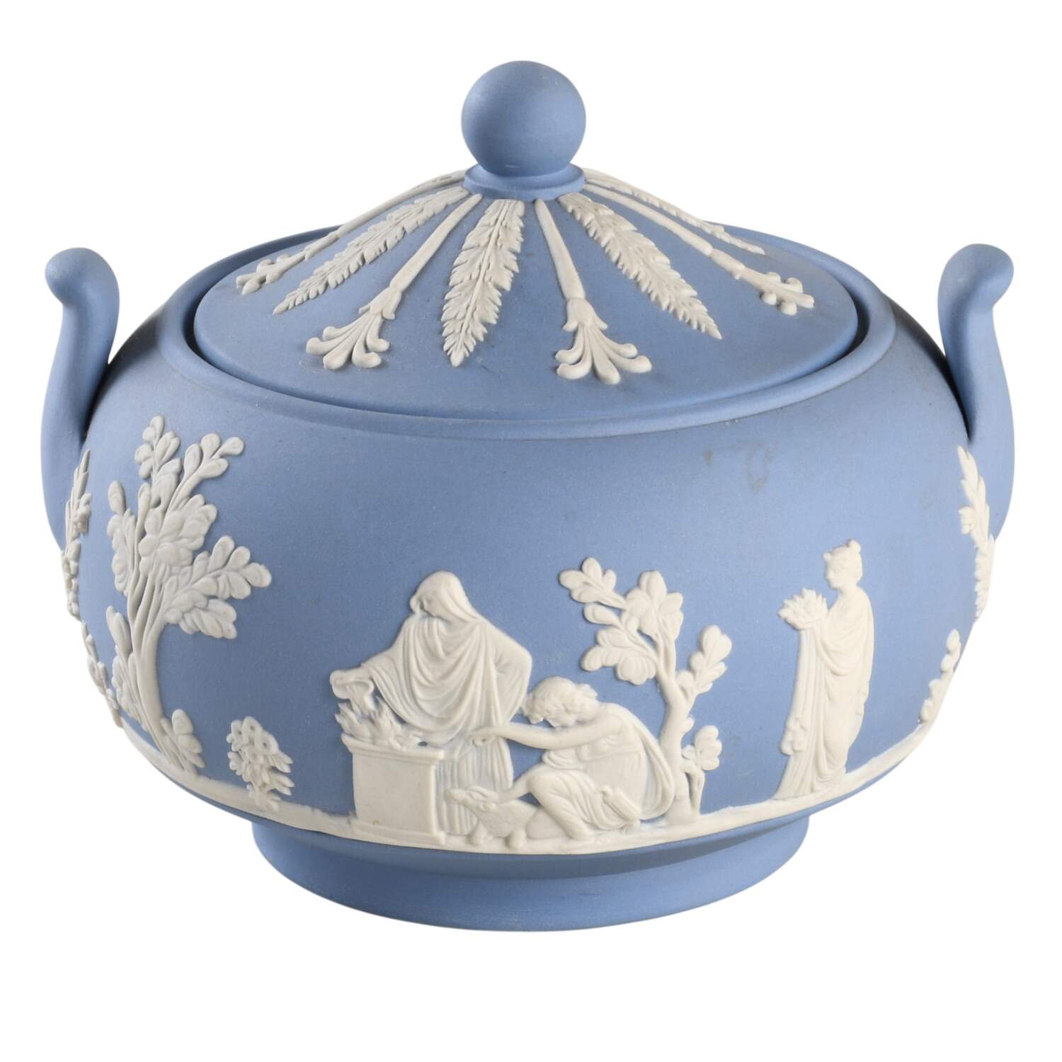 Cream Color on Lavender (Pale Blue) Jasperware Sugar Bowl & Lid by Wedgwood-1