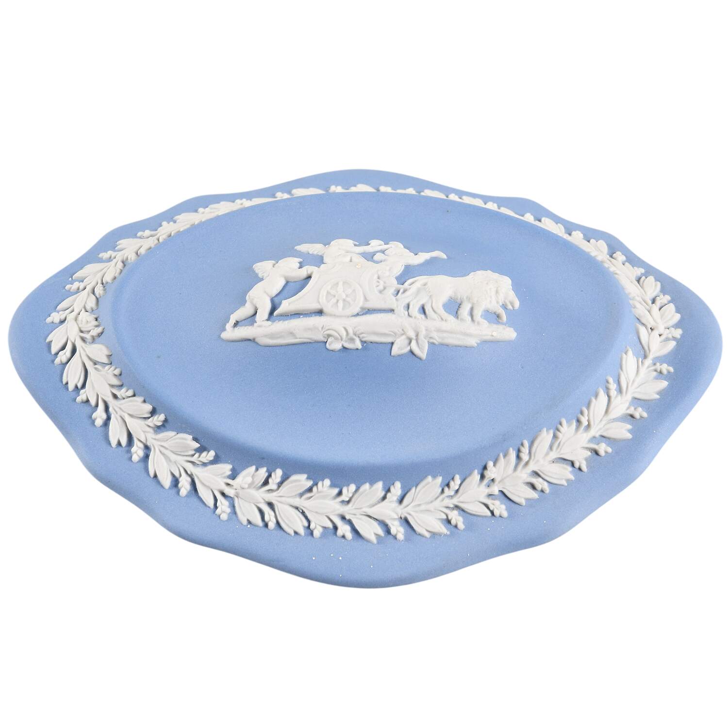 Cream Color on Lavender (Pale Blue) Jasperware Silver/Candy Box-Lid by Wedgwood-1