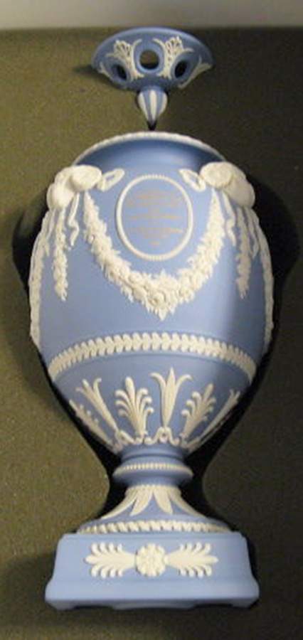 Cream Color on Lavender (Pale Blue) Jasperware 10" Urn with Lid by Wedgwood-1