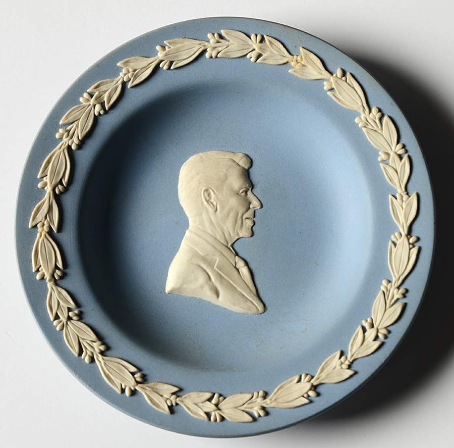 Cream Color on Lavender (Pale Blue) Jasperware Round Personality Tray by Wedgwood-1
