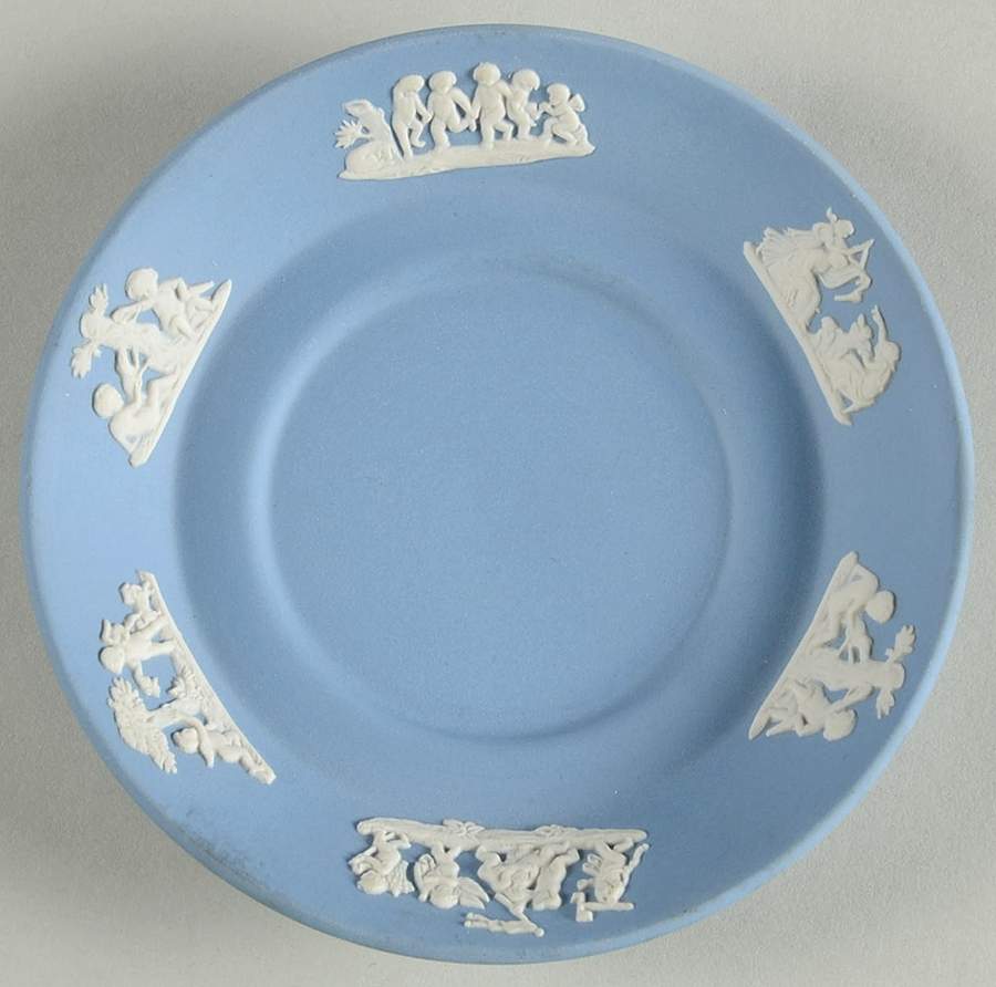 Cream Color on Lavender (Pale Blue) Jasperware Saucer for Flat Demitasse Cup by Wedgwood-1