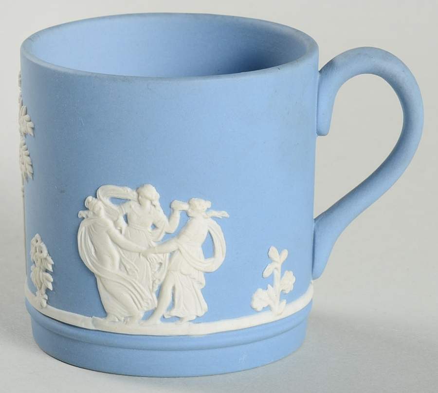 Cream Color on Lavender (Pale Blue) Jasperware Flat Demitasse Cup by Wedgwood-1