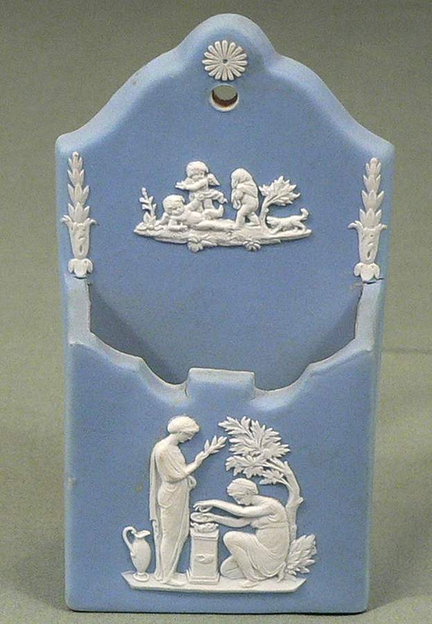 Cream Color on Lavender (Pale Blue) Jasperware Match Box Holder by Wedgwood-1