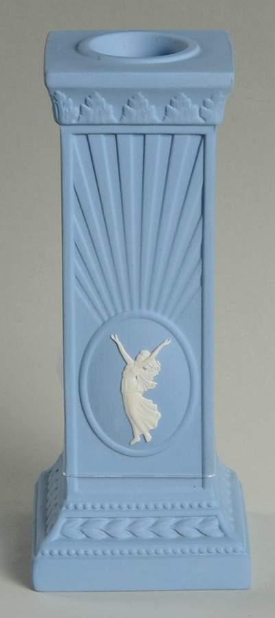 Cream Color on Lavender (Pale Blue) Jasperware 5" Candlestick by Wedgwood-1