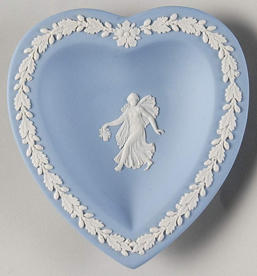Cream Color on Lavender (Pale Blue) Jasperware Small Heart Shape Ashtray by Wedgwood-1