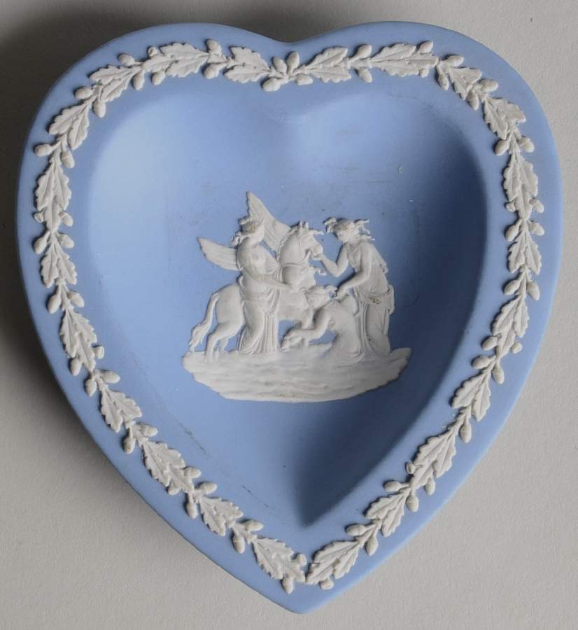 Cream Color on Lavender (Pale Blue) Jasperware Small Heart Shape Ashtray by Wedgwood-1