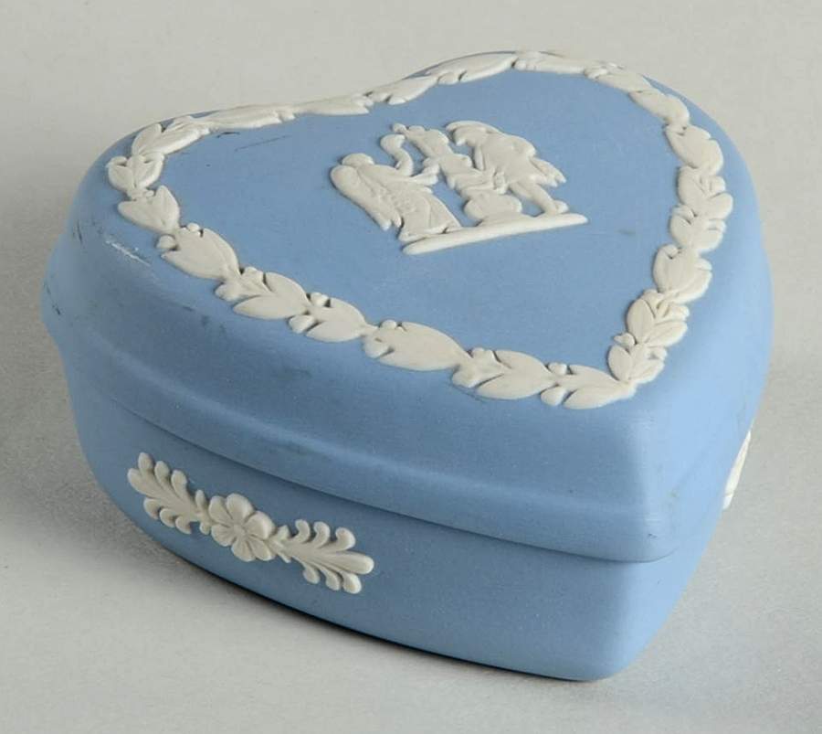 Cream Color on Lavender (Pale Blue) Jasperware 2" Heart Shape Box & Lid by Wedgwood-1