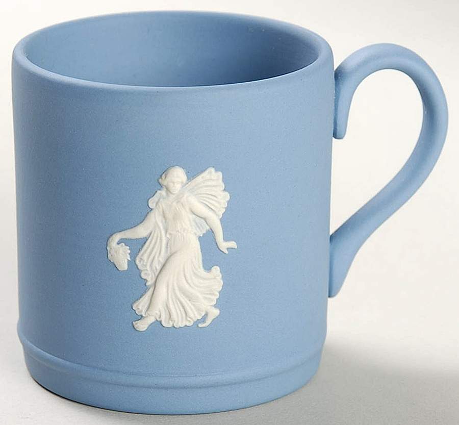 Cream Color on Lavender (Pale Blue) Jasperware Flat Demitasse Cup by Wedgwood-1