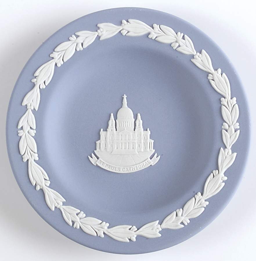 Cream Color on Lavender (Pale Blue) Jasperware Round Landmark Tray by Wedgwood-1
