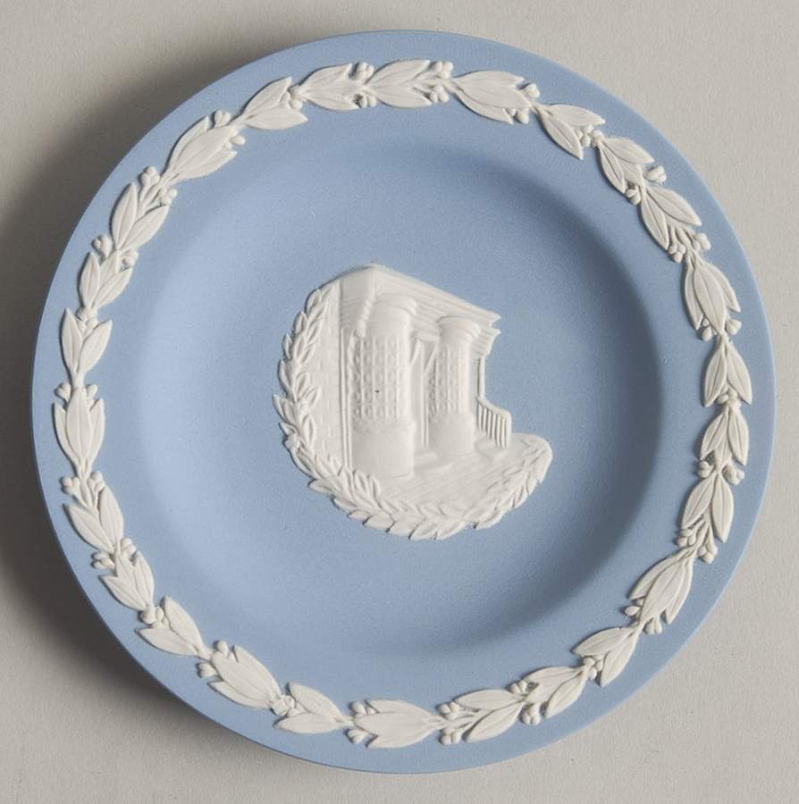 Cream Color on Lavender (Pale Blue) Jasperware 4" Round Tray by Wedgwood-1
