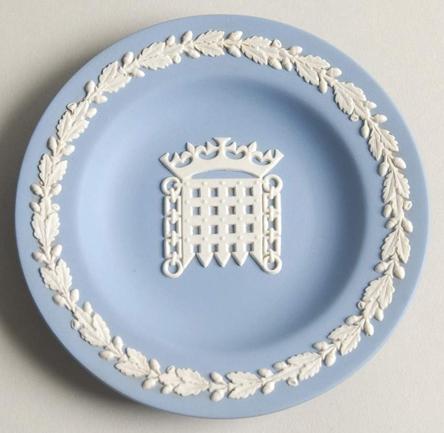 Cream Color on Lavender (Pale Blue) Jasperware 4" Round Tray by Wedgwood-1