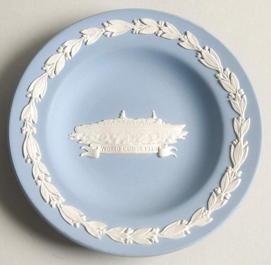 Cream Color on Lavender (Pale Blue) Jasperware 4" Round Tray by Wedgwood-1