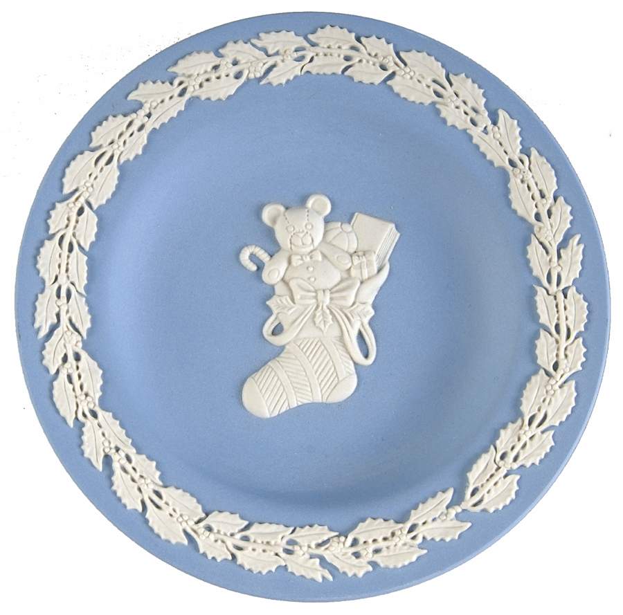 Cream Color on Lavender (Pale Blue) Jasperware 4" Round Tray by Wedgwood-1