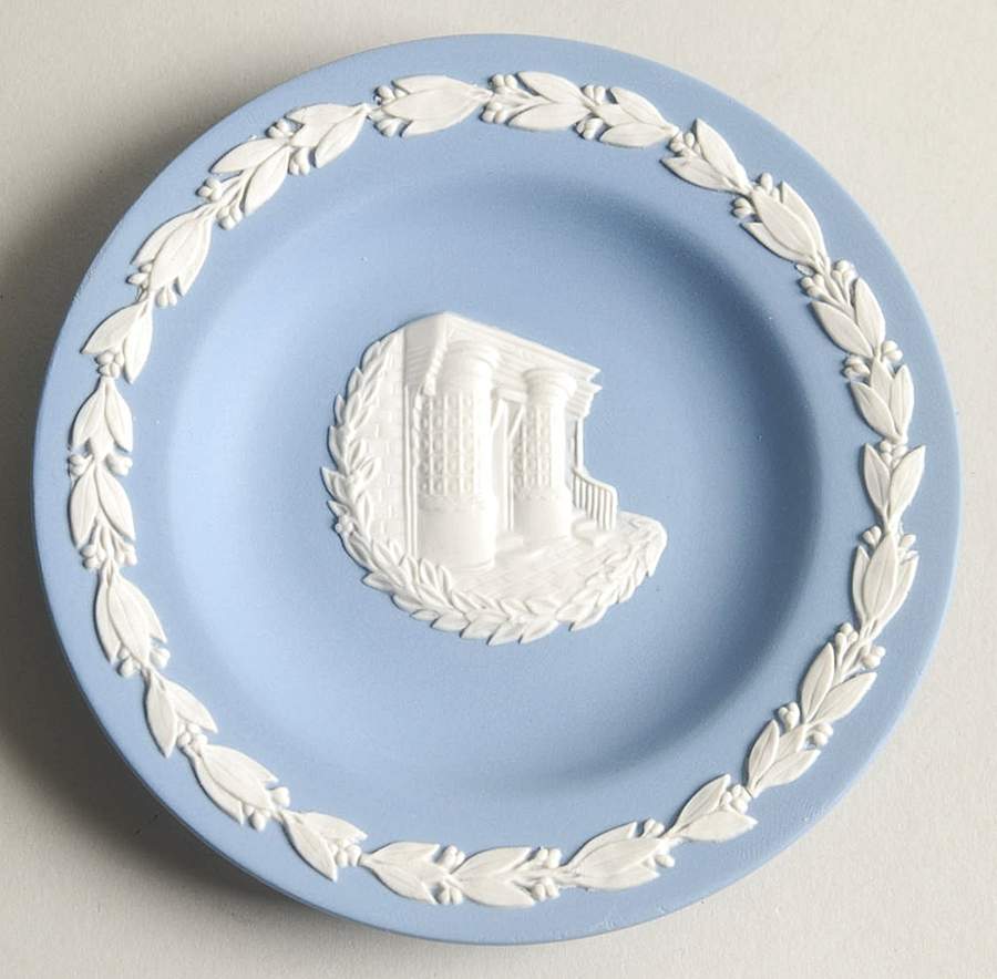 Cream Color on Lavender (Pale Blue) Jasperware Round Landmark Tray by Wedgwood-1