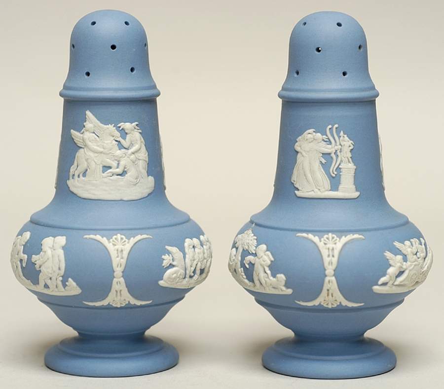 Cream Color on Lavender (Pale Blue) Jasperware Salt & Pepper Set by Wedgwood-1